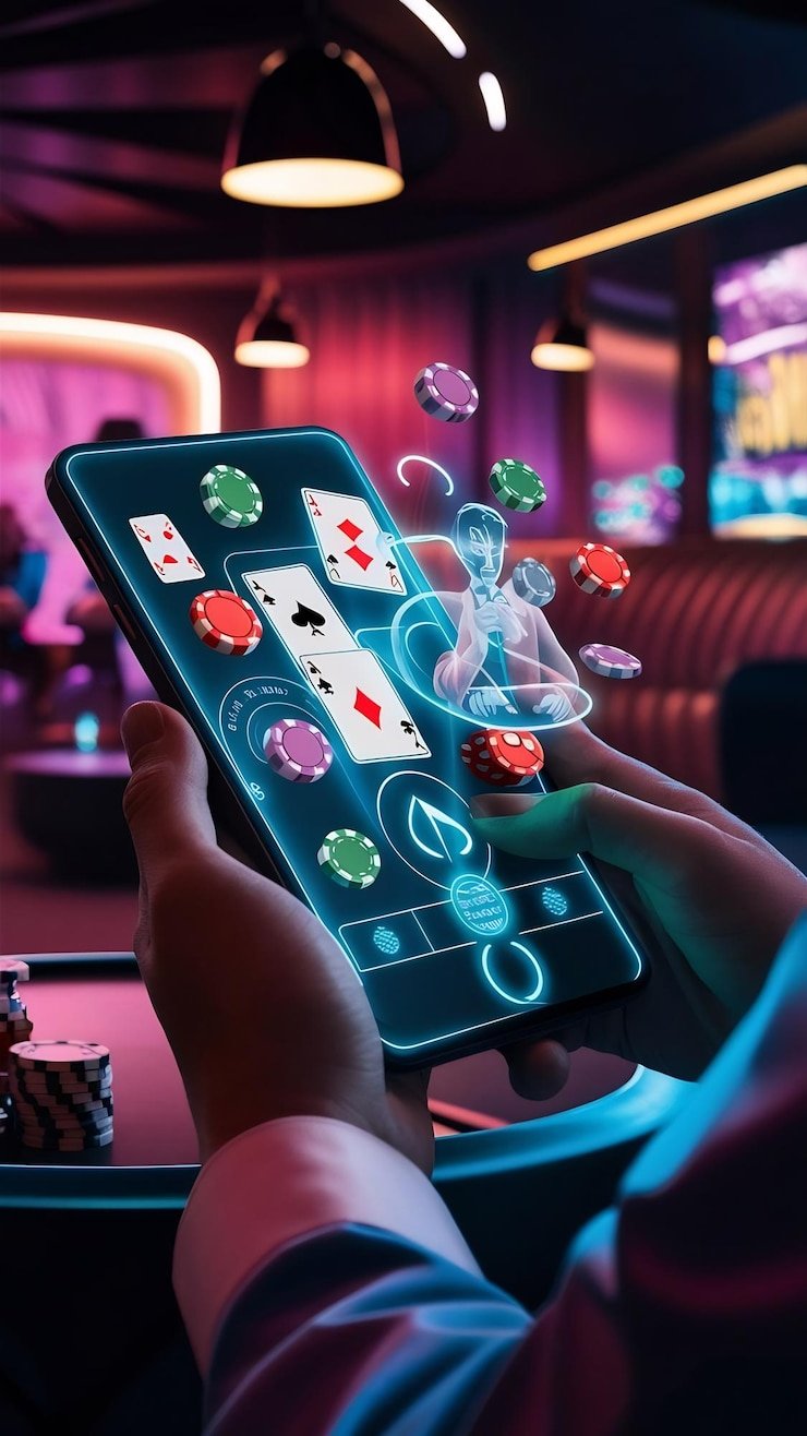 tampilan layar meja Caribbean Stud Poker di aplikasi mobile
